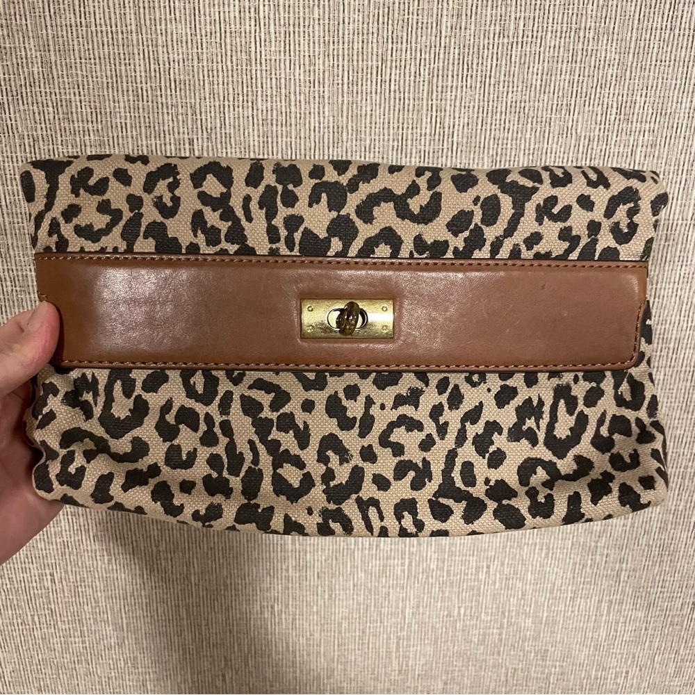 J. Crew Leopard Print Clutch with Leather Trim